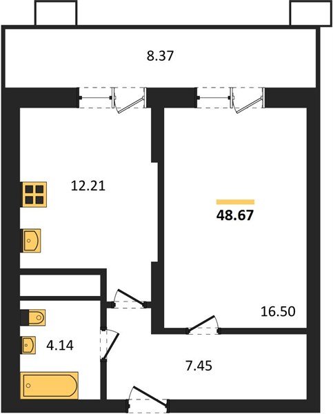 Фото №1: 1-комнатная квартира 48 м² - Знаменский, Карасунский внутригородской округ, мкр. Родные Просторы