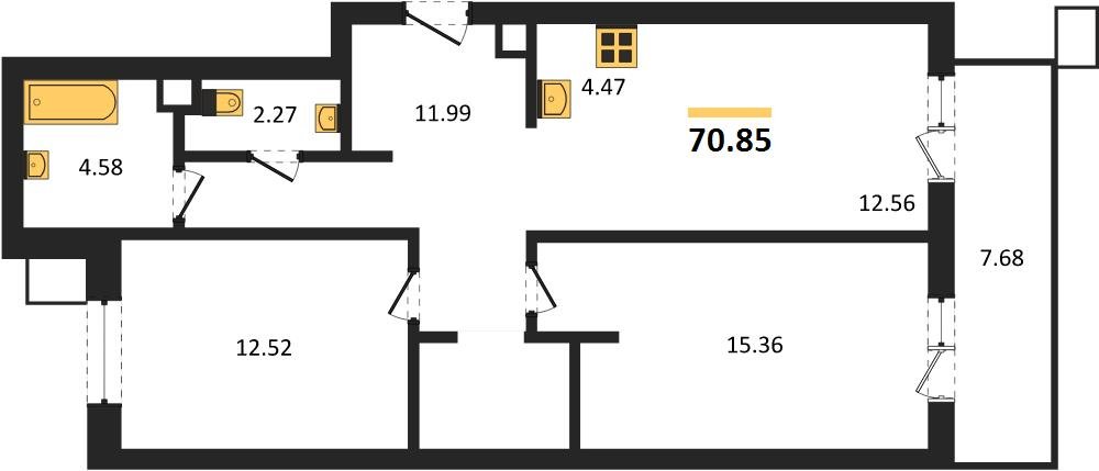 Фото №1: 2-комнатная квартира 70 м² - Знаменский, Карасунский внутригородской округ, мкр. Родные Просторы