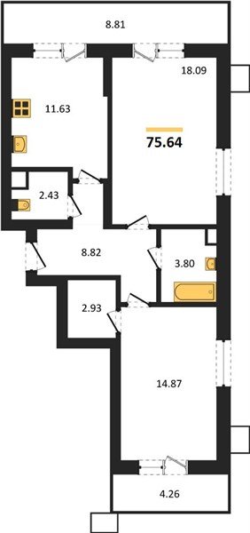 Фото №1: 2-комнатная квартира 75 м² - Знаменский, Карасунский внутригородской округ, мкр. Родные Просторы
