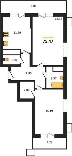 Фото №1: 2-комнатная квартира 75 м² - Знаменский, Карасунский внутригородской округ, мкр. Родные Просторы