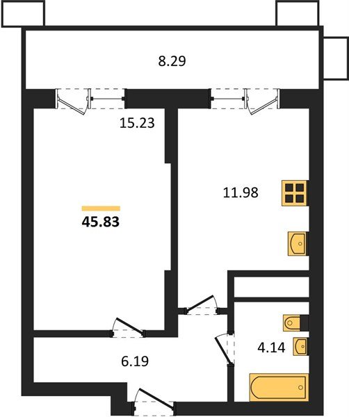 Фото №1: 1-комнатная квартира 45 м² - Знаменский, Карасунский внутригородской округ, мкр. Родные Просторы