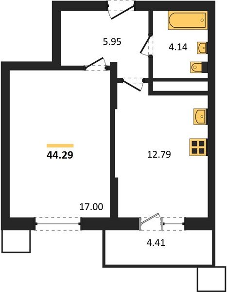 Фото №1: 1-комнатная квартира 44 м² - Знаменский, Карасунский внутригородской округ, мкр. Родные Просторы