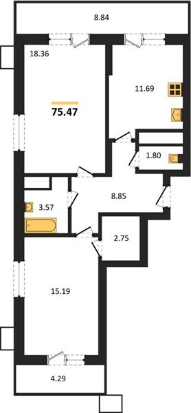 Фото №1: 2-комнатная квартира 75 м² - Знаменский, Карасунский внутригородской округ, мкр. Родные Просторы