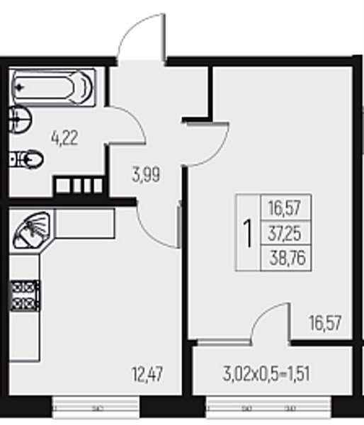 Фото №1: 1-комнатная квартира 38 м² - Брюховецкая