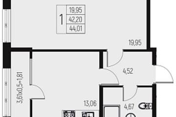 Фото №1: 1-комнатная квартира 44 м² - Брюховецкая, 