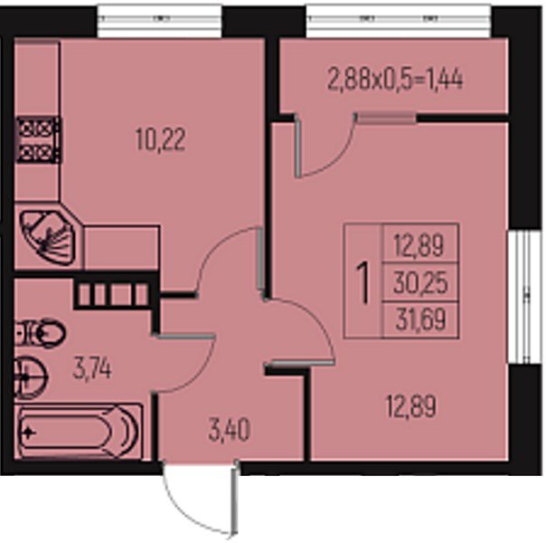 Фото №1: 1-комнатная квартира 31 м² - Брюховецкая