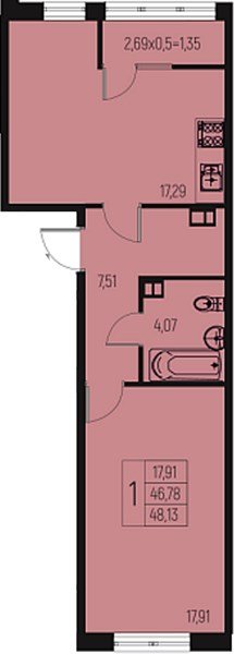 Фото №1: 1-комнатная квартира 48 м² - Брюховецкая