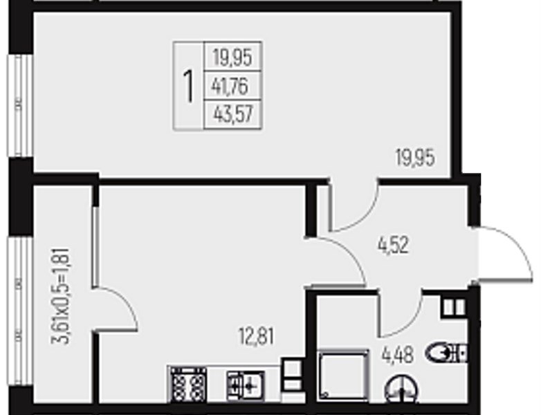 Фото №1: 1-комнатная квартира 43 м² - Брюховецкая