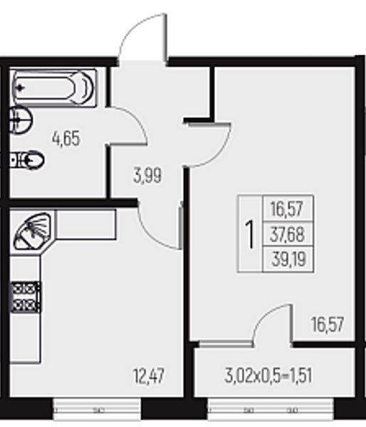 Фото №1: 1-комнатная квартира 39 м² - Брюховецкая
