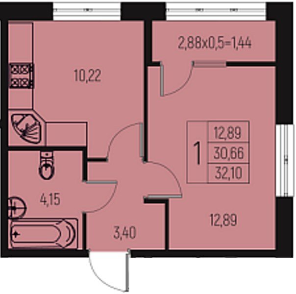 Фото №1: 1-комнатная квартира 32 м² - Брюховецкая