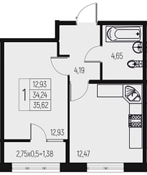Фото №1: 1-комнатная квартира 35 м² - Брюховецкая
