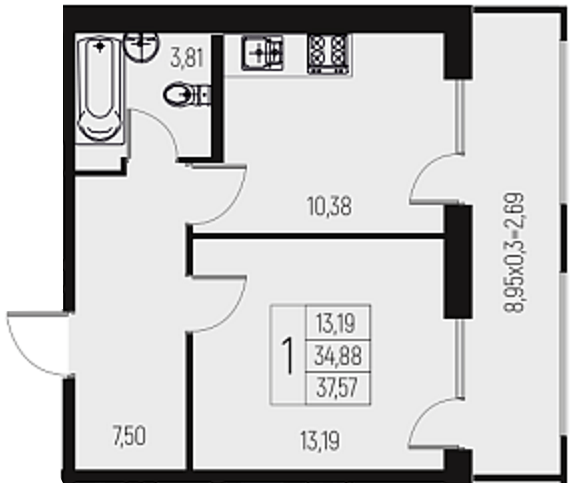 Фото №1: 1-комнатная квартира 37 м² - Брюховецкая