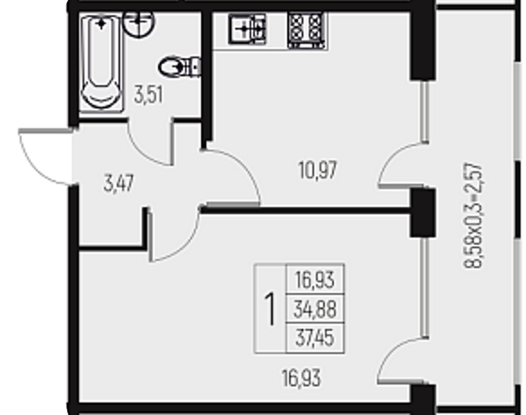 Фото №1: 1-комнатная квартира 37 м² - Брюховецкая