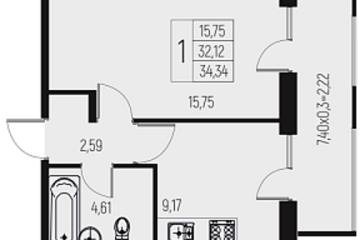 Фото №1: 1-комнатная квартира 34 м² - Брюховецкая, 