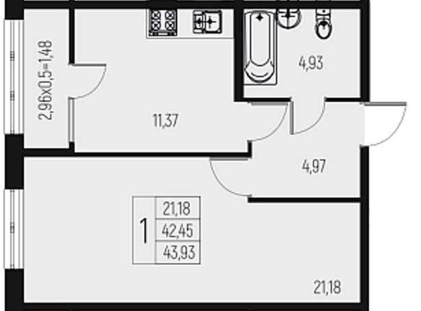 Фото №1: 1-комнатная квартира 43 м² - Брюховецкая
