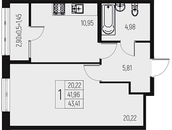 Фото №1: 1-комнатная квартира 43 м² - Брюховецкая