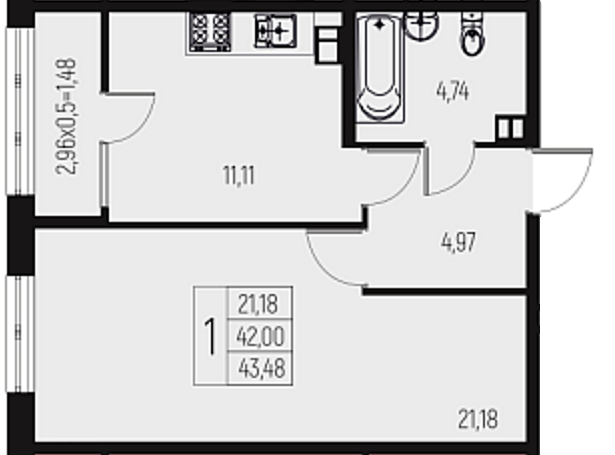 Фото №1: 1-комнатная квартира 43 м² - Брюховецкая