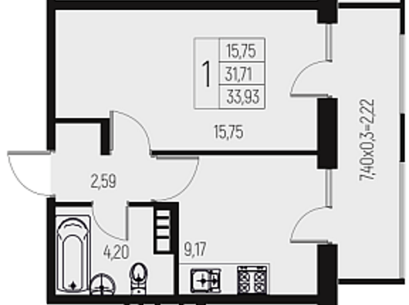 Фото №1: 1-комнатная квартира 33 м² - Брюховецкая