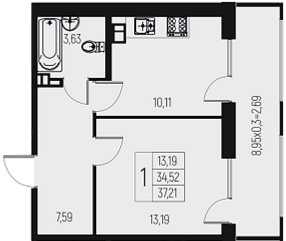 Фото №1: 1-комнатная квартира 37 м² - Брюховецкая