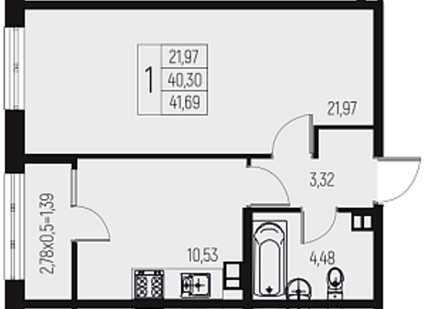 Фото №1: 1-комнатная квартира 41 м² - Брюховецкая