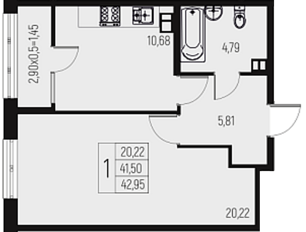 Фото №1: 1-комнатная квартира 42 м² - Брюховецкая