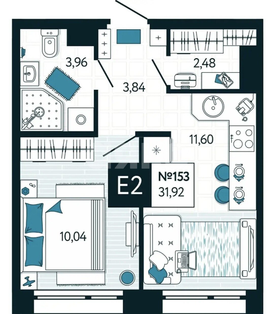 Фото №11: 1-комнатная квартира 31 м² - Тула, Привокзальный территориальный округ, Мясново, мкр. жилой комлекс Авиатор, ул. Чмутова, 158к2