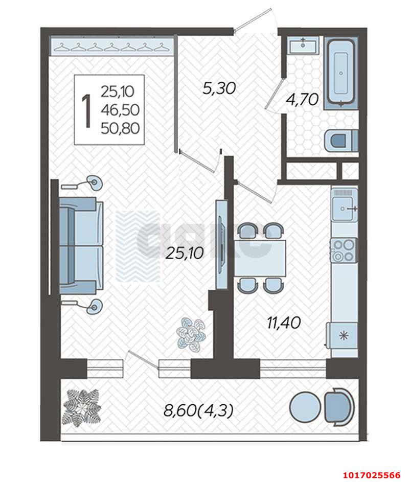 Фото №12: 1-комнатная квартира 50 м² - Краснодар, Прикубанский внутригородской округ, мкр. жилой комплекс Зеленодар, ул. Садовое Кольцо, 9к1