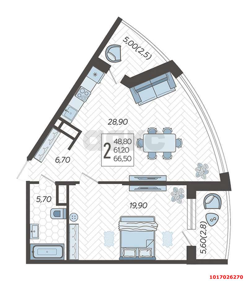 Фото №19: 2-комнатная квартира 65 м² - Краснодар, Прикубанский внутригородской округ, мкр. жилой комплекс Зеленодар, ул. Садовое Кольцо, 9к1