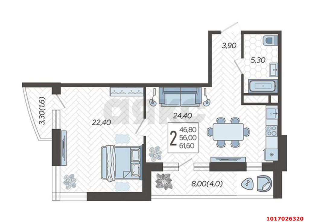 Фото №15: 2-комнатная квартира 60 м² - Краснодар, Прикубанский внутригородской округ, мкр. жилой комплекс Зеленодар, ул. Садовое Кольцо, 9к1