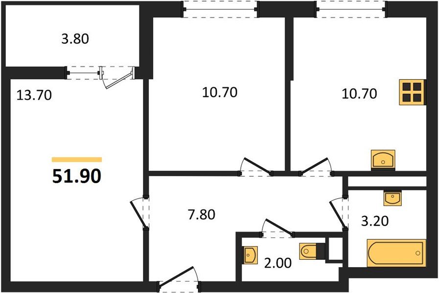 Фото №1: 2-комнатная квартира 51 м² - Краснодар, мкр. Прикубанский внутригородской округ