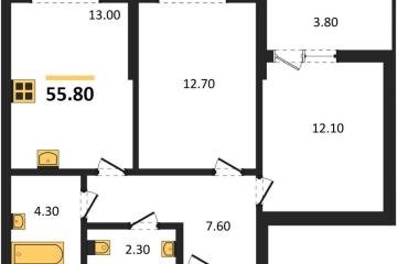 Фото №1: 2-комнатная квартира 55 м² - Краснодар, мкр. Прикубанский внутригородской округ, 