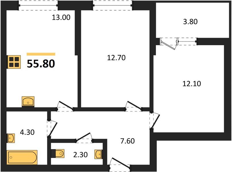 Фото №1: 2-комнатная квартира 55 м² - Краснодар, мкр. Прикубанский внутригородской округ