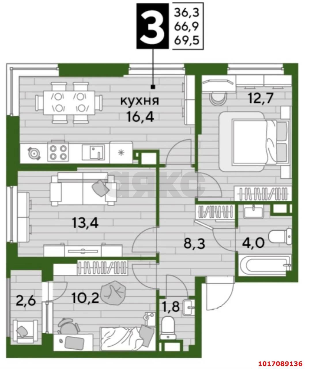 Фото №13: 3-комнатная квартира 70 м² - Краснодар, Прикубанский внутригородской округ, мкр. Догма Парк, ул. Марины Цветаевой, 7к1