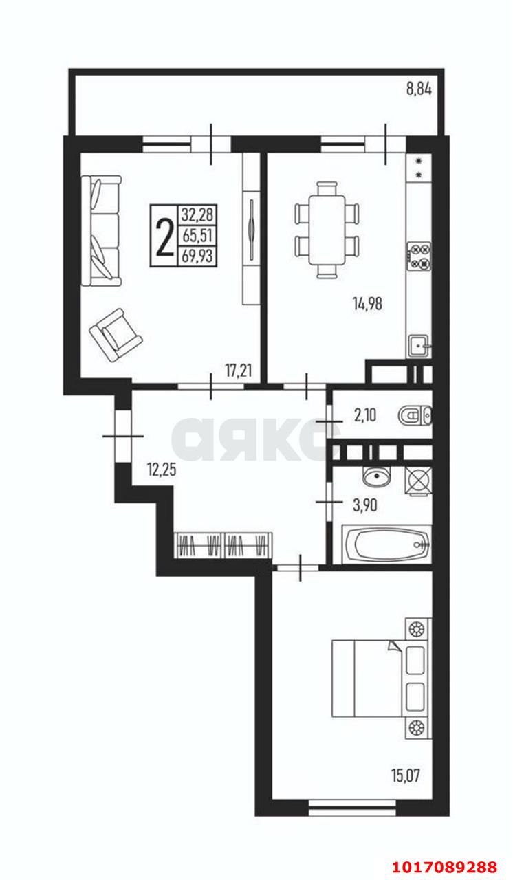 Фото №3: 2-комнатная квартира <span class="whitespace-nowrap">65 м²</span>, <span class="whitespace-nowrap">13/22 эт.</span> - Краснодар, Прикубанский внутригородской округ, Авиагородок, мкр. ЖК На Стахановской, ул. Стахановская, 1/5к3