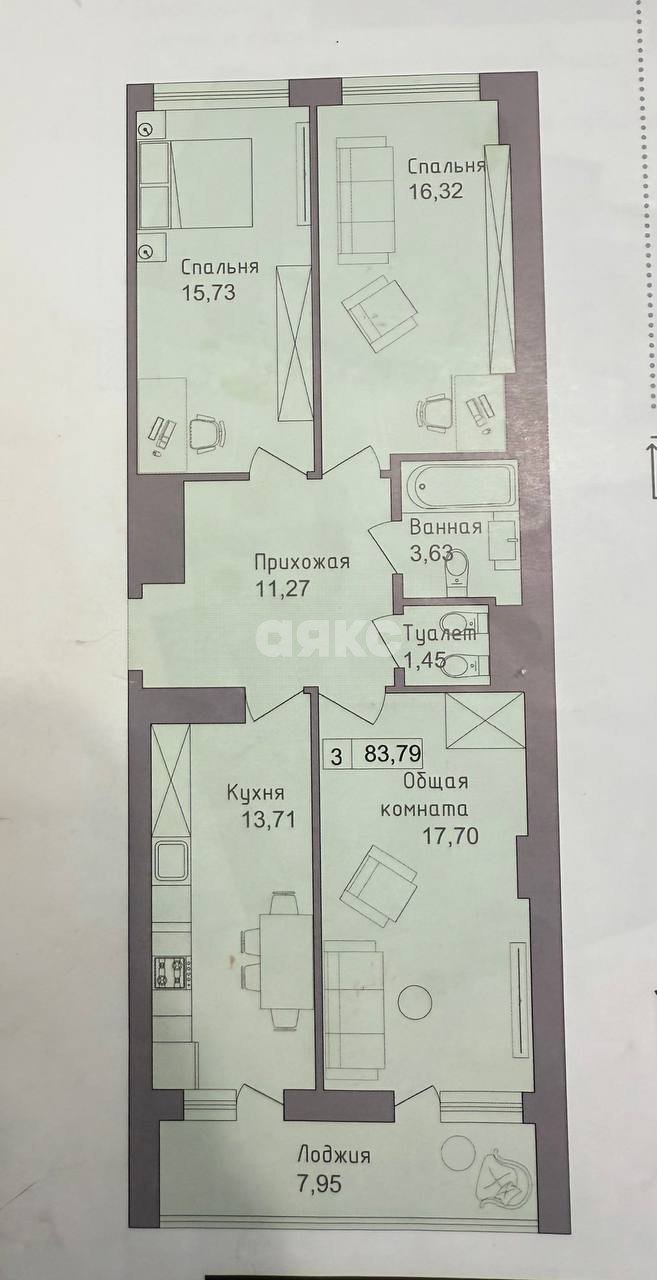 Фото №21: 3-комнатная квартира 90 м² - Батайск, мкр. жилой комплекс Встреча, ул. Крупской, 1к1