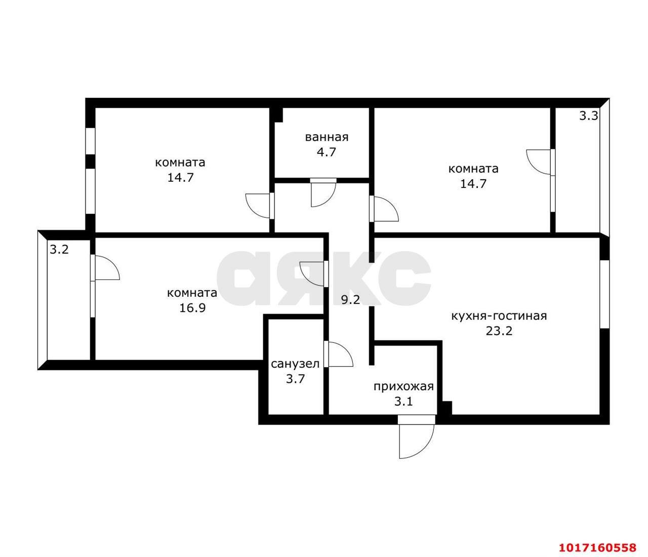 Фото №3: 3-комнатная квартира 100 м² - Краснодар, мкр. Прикубанский внутригородской округ, ул. имени Мурата Ахеджака