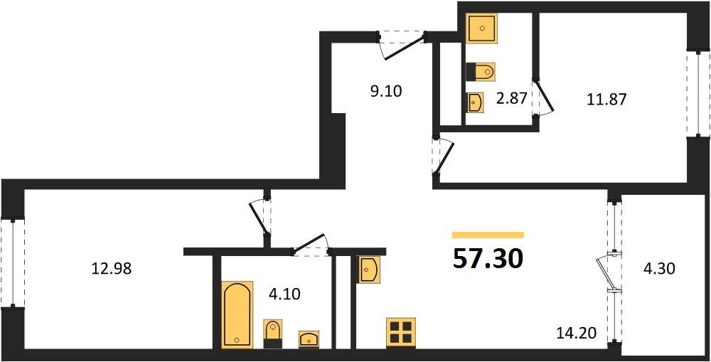 Фото №1: 2-комнатная квартира 57 м² - Краснодар, Карасунский внутригородской округ, Хлопчато-бумажный Комбинат, мкр. жилой квартал Патрики