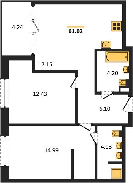 Фото №1: 2-комнатная квартира 61 м² - Краснодар, Карасунский внутригородской округ, Хлопчато-бумажный Комбинат, мкр. жилой квартал Патрики