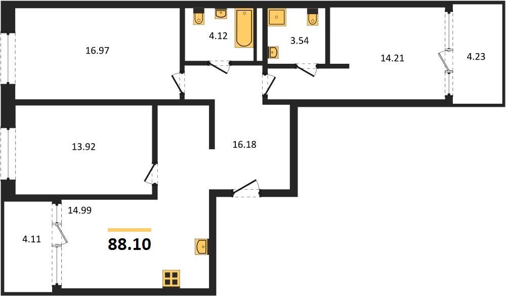 Фото №1: 3-комнатная квартира 88 м² - Краснодар, Карасунский внутригородской округ, Хлопчато-бумажный Комбинат, мкр. жилой квартал Патрики