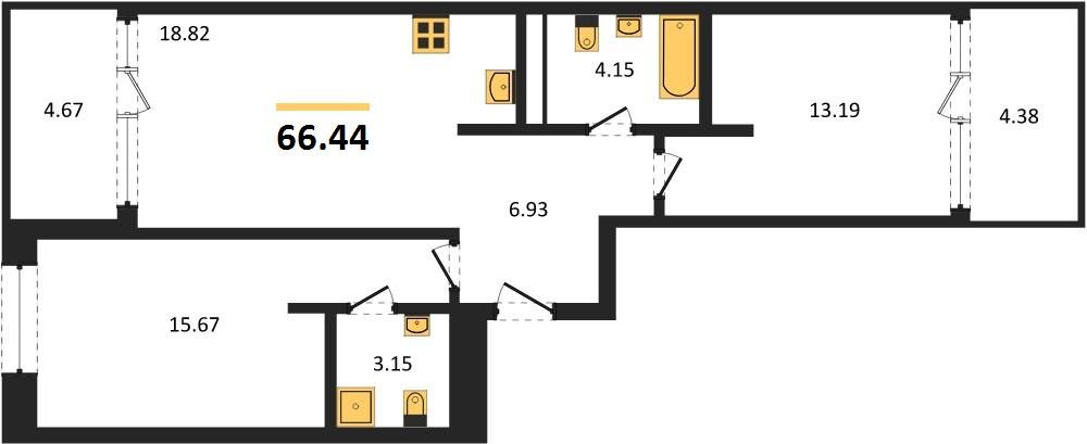 Фото №1: 2-комнатная квартира 66 м² - Краснодар, Карасунский внутригородской округ, Хлопчато-бумажный Комбинат, мкр. жилой квартал Патрики