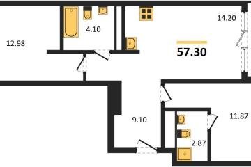 Фото №1: 2-комнатная квартира 57 м² - Краснодар, мкр. жилой квартал Патрики, 