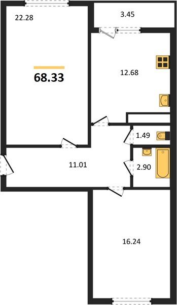 Фото №1: 2-комнатная квартира 68 м² - Яблоновский, мкр. ЖК На Шоссейной, ул. Шоссейная, 72/3