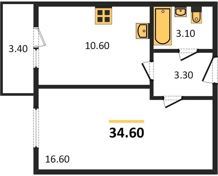 Фото №1: 1-комнатная квартира 34 м² - Новая Адыгея, мкр. ЖК Дарград, ул. Тургеневское шоссе, 33/4к45