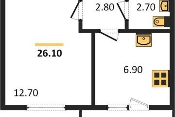 Фото №1: 1-комнатная квартира 26 м² - Яблоновский, мкр. ЖК Дарград, ул. Тургеневское Шоссе, 33/4к47