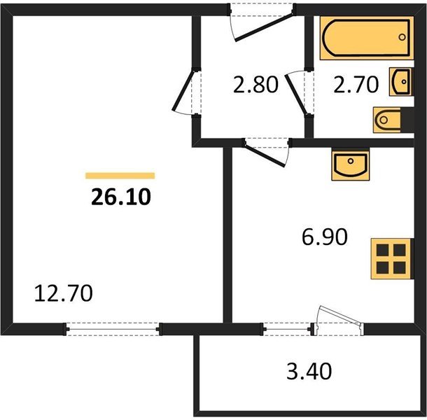 Фото №1: 1-комнатная квартира 26 м² - Яблоновский, мкр. ЖК Дарград, ул. Тургеневское Шоссе, 33/4к47