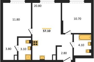 Фото №1: 2-комнатная квартира 57 м² - Краснодар, мкр. Прикубанский внутригородской округ,