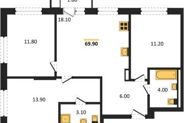 Фото №1: 3-комнатная квартира 69 м² - Краснодар, мкр. Прикубанский внутригородской округ,