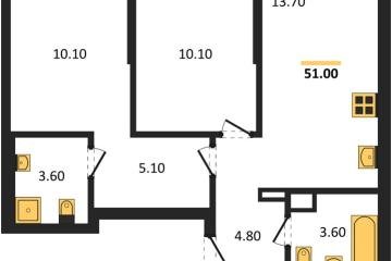 Фото №1: 2-комнатная квартира 51 м² - Краснодар, мкр. Прикубанский внутригородской округ, 