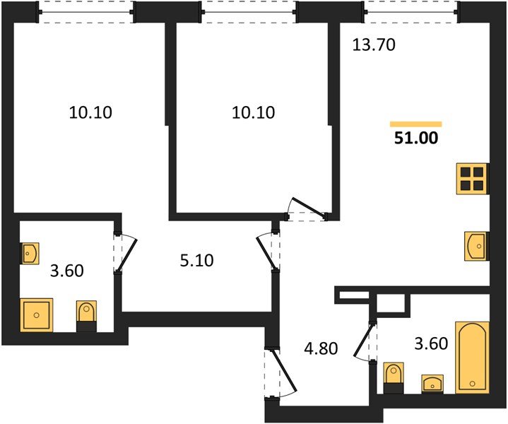 Фото №1: 2-комнатная квартира 51 м² - Краснодар, мкр. Прикубанский внутригородской округ