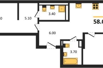 Фото №1: 2-комнатная квартира 58 м² - Краснодар, мкр. Прикубанский внутригородской округ, 